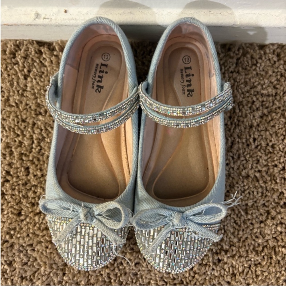 Link Kids Light Blue Beaded Mary Jane Shoes